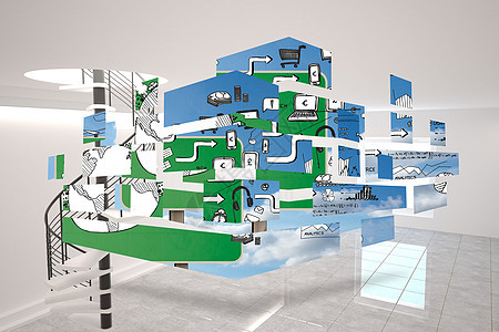 抽象屏幕上的集思广益综合图像楼梯阴影数字脚步白色展示绘图未来派灰色窗户图片