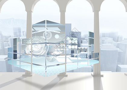 抽象屏幕界面的复合合成图像Name展示未来派计算机天空电脑城市窗户技术多云蓝色图片