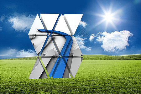 抽象屏幕上蓝色箭头的复合图像展示阳光计算机天空场地未来派绿色农村绘图图片