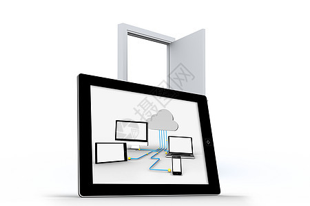 平板屏幕上云计算图形的复合图像合成数字绘图媒体基础设施计算机设备服务网络技术电脑图片