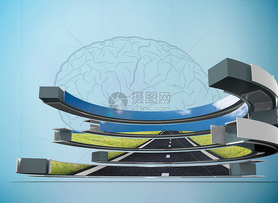 抽象屏幕上的道路综合图象地平线展示医疗蓝色绘图计算机未来派图片