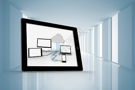 平板屏幕上云计算图形的复合图像合成数字计算机技术网络云计算电脑绘图设备基础设施窗户图片