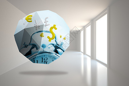 时间的复合图像是抽象屏幕上的货币图形大厅计算机窗户银行业金融未来派经济门厅展示财富图片