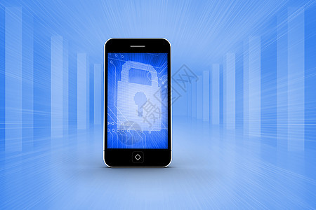 智能手机屏幕上蓝色锁的复合图像技术绘图房间设备安全电脑硬件电路板计算媒体图片