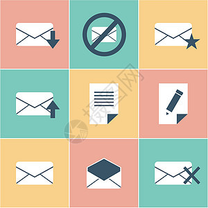 邮件图标信封旗帜互联网界面蓝色下载垃圾邮件客户网站插图图片