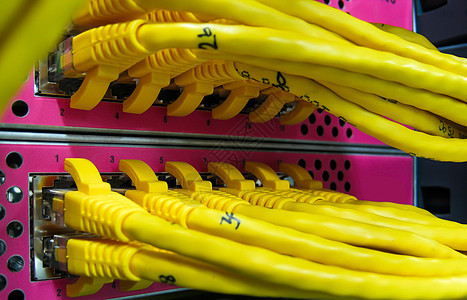 Ethernet RJ45 电缆连接到互联网开关团体数据红色网络港口竞赛界面电脑商业服务器图片