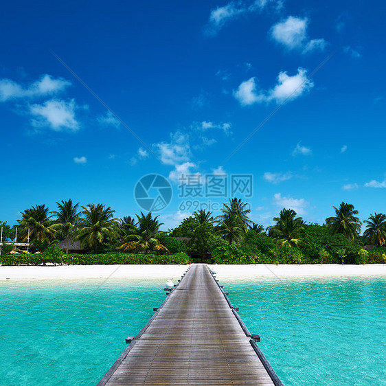 美丽的海滩和码头假期海景酒店蓝色平台风景奢华天空海岸线旅行图片