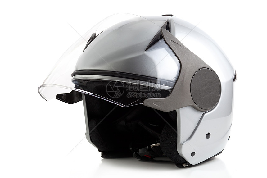 孤立的银自行车头盔塑料帽子摩托车白色运动安全反射跑车灰色闲暇图片