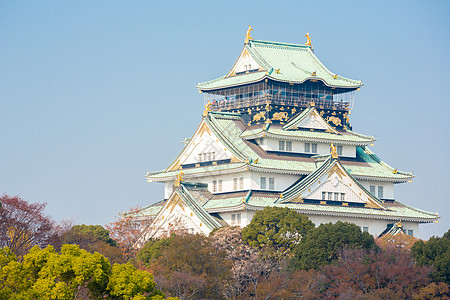 日本大阪城堡旅行历史建筑公园武士建筑学文化遗产地标游客图片