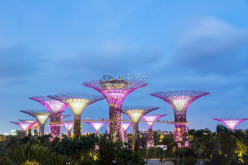 海湾旁的新加坡花园雕塑旅行城市景观天际天空树林码头商业建筑学图片