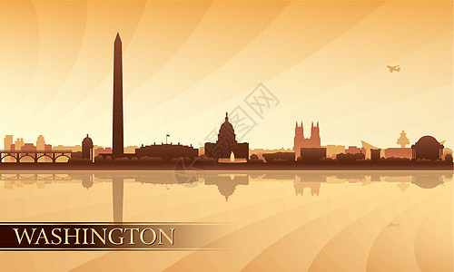 华盛顿市地平线月光背景景观反射全景支撑旅行刮刀摩天大楼明信片日出日落图片