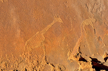 纳米比亚的岩石雕刻动物版画圣艺巨石野生动物荒野岩石橙子蚀刻图片