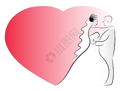 矢量新娘和新郎漫画婚礼燕尾服粉色黑色新人妻子套装男人红色女性图片