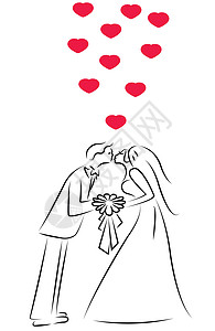 亲吻新娘 草图矢量丈夫妻子卡通片邀请函红色面纱已婚情感插图婚姻图片