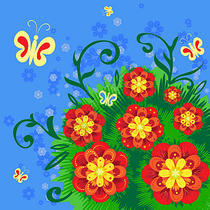 花本背景摘要艺术滚动植物墙纸漩涡绿色插图蝴蝶背景图片