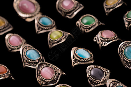 秘鲁环收藏产品背景猫眼玻璃戒指工作室团体女士黑色珠宝图片