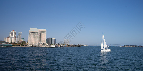 圣地亚哥湾海滩商务蓝天旅行港口城市建筑物码头全景景观图片