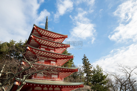 藤山的舒里托塔花园建筑学樱花风景树木季节浅间公吨天空场景图片