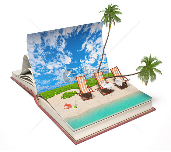 具有热带海滩的书本图片