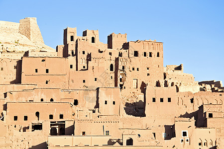 摩洛哥瓦尔扎扎扎特附近加固的镇建筑废墟房屋蓝色旅行沙漠古堡旅游历史文化图片