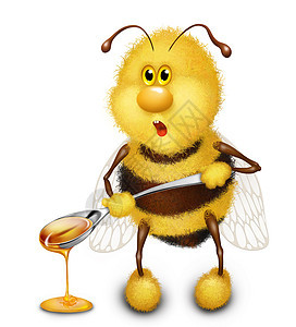 蜂蜜蜜蜂勺子黄色昆虫条纹琥珀色花粉蜂巢插图黑色图片