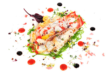 意大利风格的龙虾沙拉煮沸螃蟹海藻烹饪用餐烟草食物海鲜贝类午餐图片