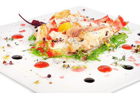 意大利风格的龙虾沙拉甲壳煮沸海藻竹卡海草美食贝类用餐海鲜烟草图片