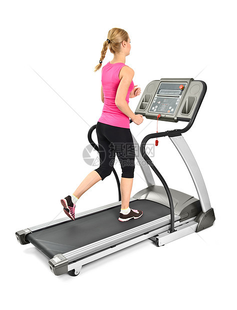 在运动场上做运动锻炼的年轻妇女耐力心血管健身机运动机跑步机女士重量跑步女孩健身房图片