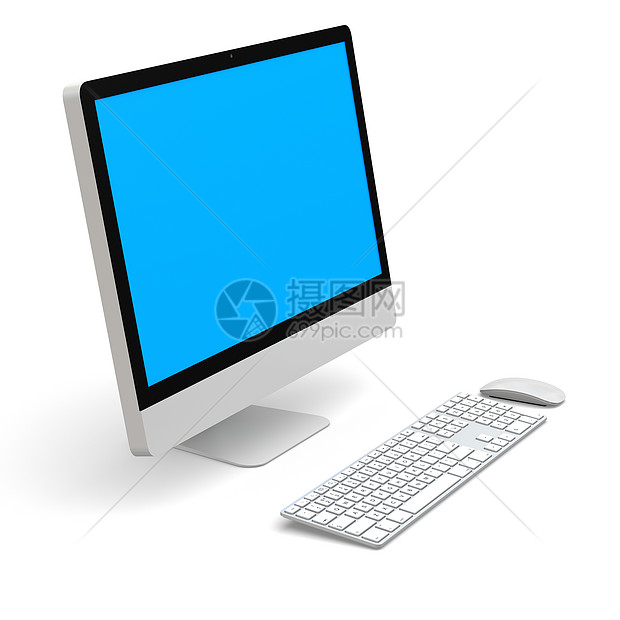 台式计算机桌面键盘电脑老鼠白色技术商业电子产品蓝色展示图片