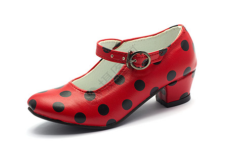 一只塞维利亚佛朗芒舞鞋 带黑点的红鞋图片