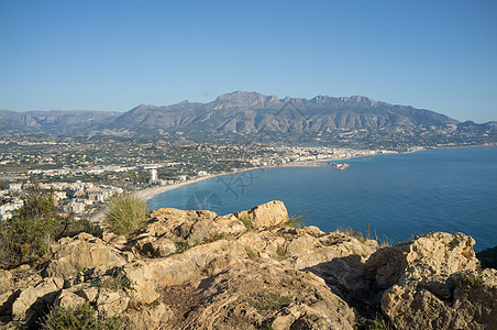 阿尔提湾高角度支撑水平山脉风景海岸海洋观点图片