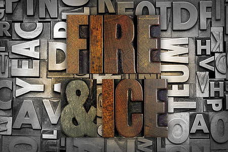 火焰和冰烧伤凸版冻结木头字母墨水燃烧打印机背景图片