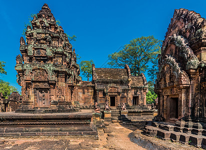 粉红寺庙佛教徒地标宗教考古地方旅行粉色高棉语目的地废墟图片