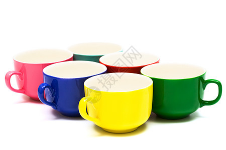 颜色杯黄色咖啡陶瓷红色绿色蓝色圆圈厨房茶点团体图片