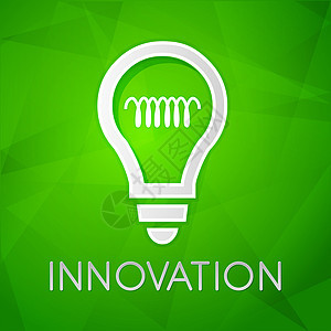 绿色背景 平底灯塔上的创新和灯泡标志图片