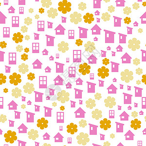 房子和鲜园包装织物插图纺织品黄色乐趣装饰艺术粉色图片
