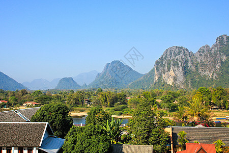 老挝Vang Vieng的景象场景歌曲旅游天空旅行美丽丛林乡村蓝色村庄图片