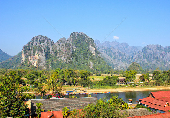 老挝Vang Vieng的景象旅游美丽假期热带场景旅行歌曲村庄蓝色丛林图片