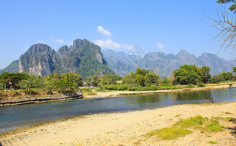 由老挝范维昂的宋河环绕文化村庄旅游旅行森林场景假期绿色热带乡村图片