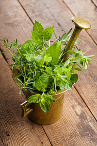 新鲜草药美食叶子芳香乡村烹饪植物宏观草本植物用具香料图片