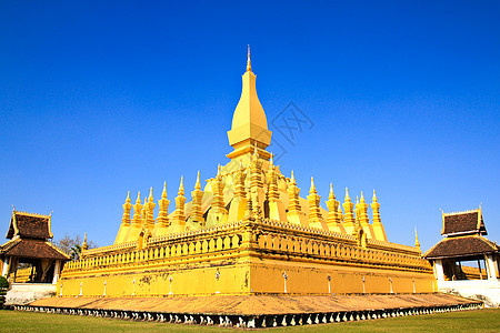 在老挝万象的瓦特帕那鲁昂 万象国家佛塔纪念碑遗产文化黄色宝塔建筑佛教徒天空图片