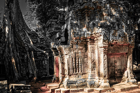 Angkor Wat综合体暹粒区古老的佛教赫默寺庙蓝色佛教徒木头旅游旅行文化雕塑天空艺术高棉语图片