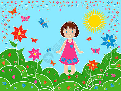 在阳光明媚的夏日 草原上的小女孩图片
