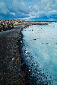 温水擦浴蓝环礁地热浴水分蓝色风景地球火山吸引力生态旅游愈合乳白色背景