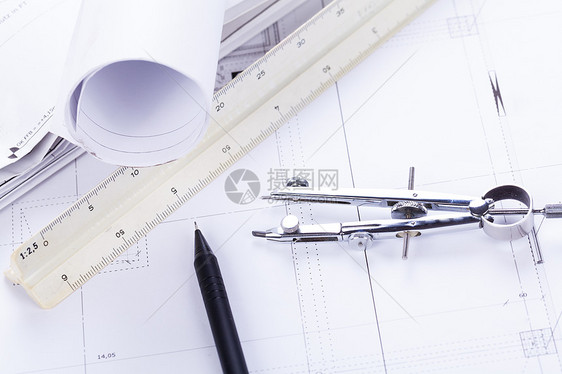 建筑设计蓝图图设备     工作场所工程设计师商业草图技术打印乐器建筑师文档绘画图片
