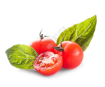 番茄和西红柿蔬菜草本植物红色白色树叶绿色传统沙拉图片