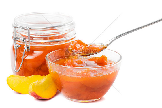 美味的桃果酱橙子早餐标签水果食品果味食物甜点玻璃桃子图片