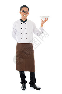 亚洲男厨师职员冒充食物职业套装男性身体快乐服务员微笑图片