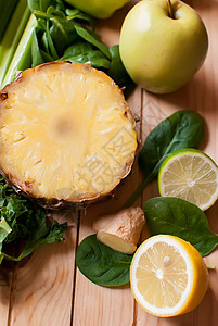 健康绿色脱毒汁奶昔饮食薄荷水果食物菠萝蔬菜木头养分柠檬图片