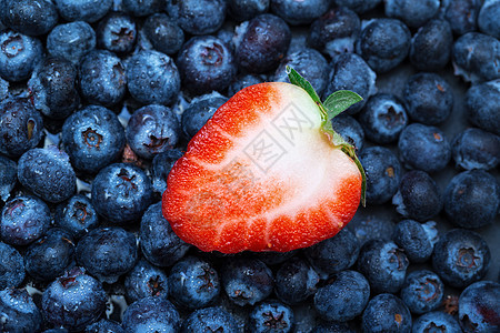 新鲜采出带草莓的蓝莓食物蓝色采摘农业水果圆形覆盆子浆果图片
